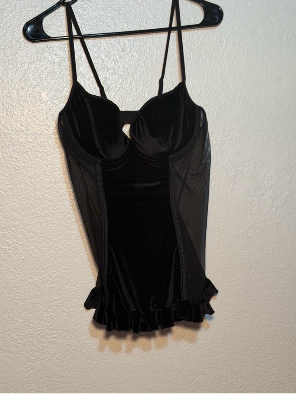 Shirley of Hollywood Black Velvet Ruffle Lingerie